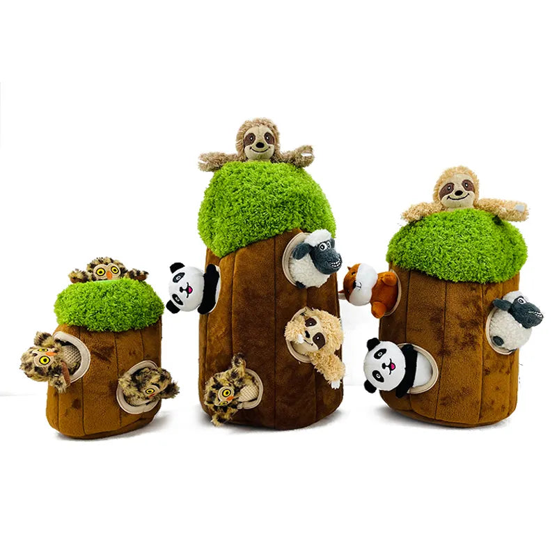 Dog IQ Toys Birds in Tree Stump Hide and Seek Activity Plush Puzzle  Squeaker Pet Toy