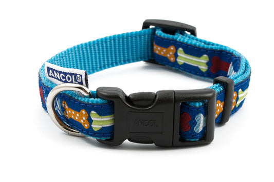 Ancol Nylon Blue Bone Adj Collar S 2-5