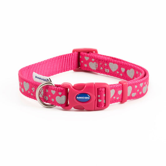 Ancol Hearts Reflective Collar Pink 2-5