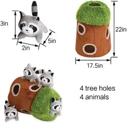 Dog IQ Toys Birds in Tree Stump Hide and Seek Activity Plush Puzzle  Squeaker Pet Toy